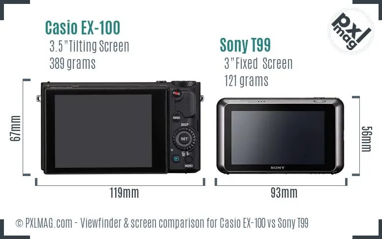 Casio EX-100 vs Sony T99 Screen and Viewfinder comparison Casio EX-100 vs Sony T99 Screen and Viewfinder comparison