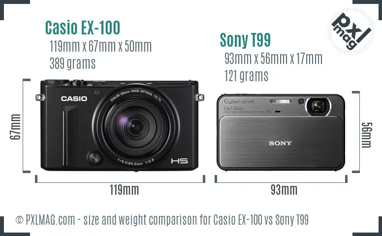 Casio EX-100 vs Sony T99 size comparison Casio EX-100 vs Sony T99 size comparison