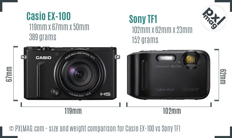 Casio EX-100 vs Sony TF1 size comparison Casio EX-100 vs Sony TF1 size comparison