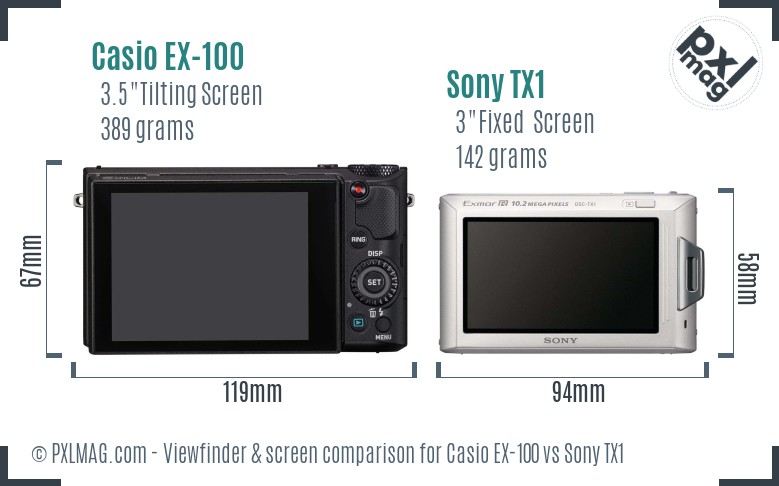 Casio EX-100 vs Sony TX1 Screen and Viewfinder comparison