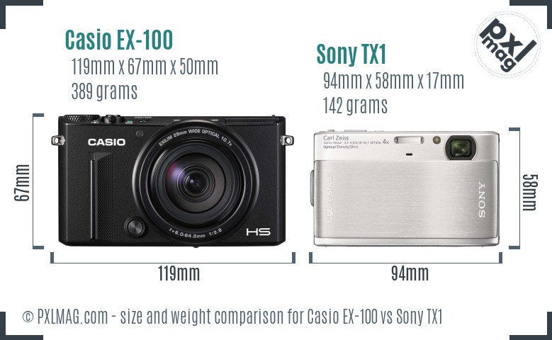 Casio EX-100 vs Sony TX1 size comparison