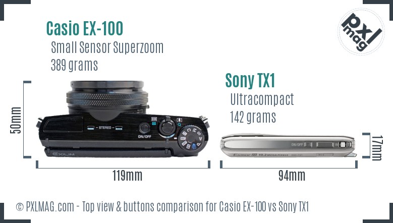 Casio EX-100 vs Sony TX1 top view buttons comparison