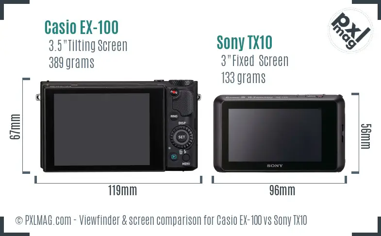 Casio EX-100 vs Sony TX10 Screen and Viewfinder comparison