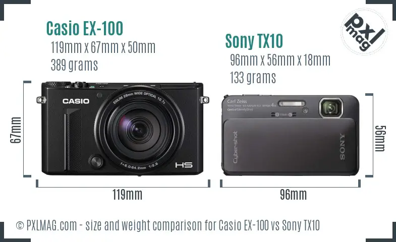 Casio EX-100 vs Sony TX10 size comparison