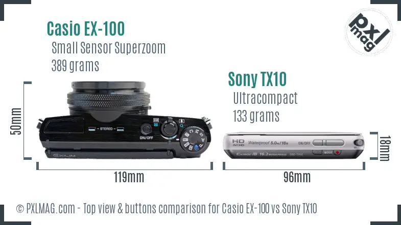 Casio EX-100 vs Sony TX10 top view buttons comparison