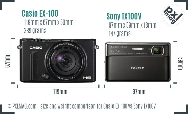Casio EX-100 vs Sony TX100V size comparison Casio EX-100 vs Sony TX100V size comparison