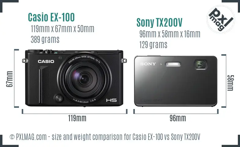 Casio EX-100 vs Sony TX200V size comparison