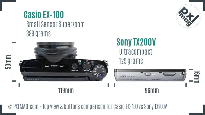 Casio EX-100 vs Sony TX200V top view buttons comparison