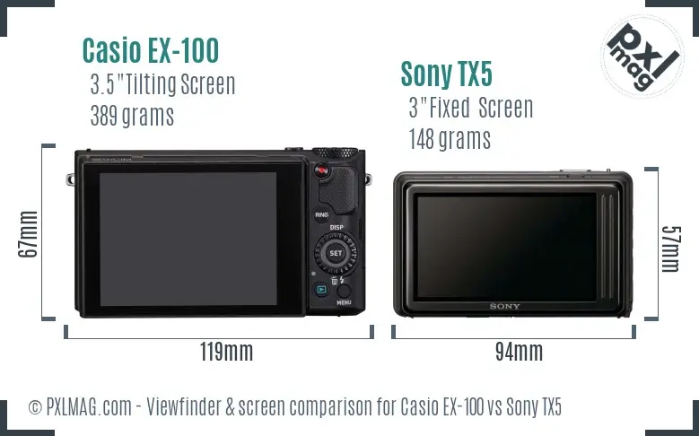 Casio EX-100 vs Sony TX5 Screen and Viewfinder comparison