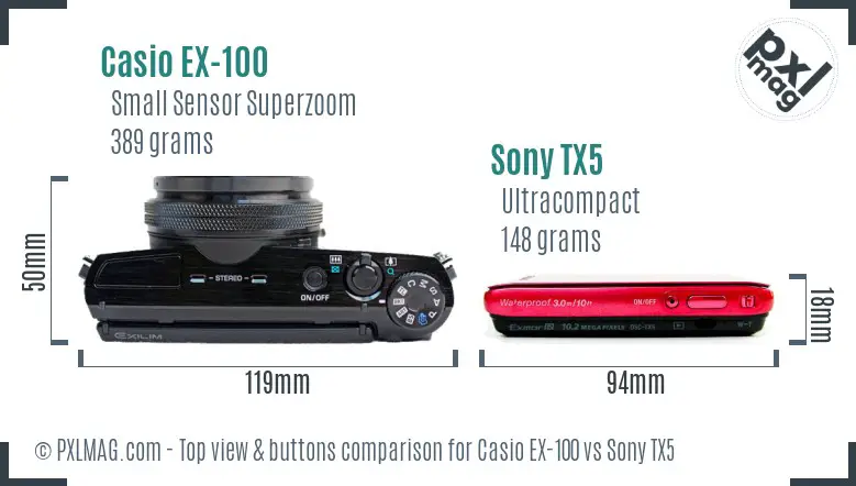 Casio EX-100 vs Sony TX5 top view buttons comparison