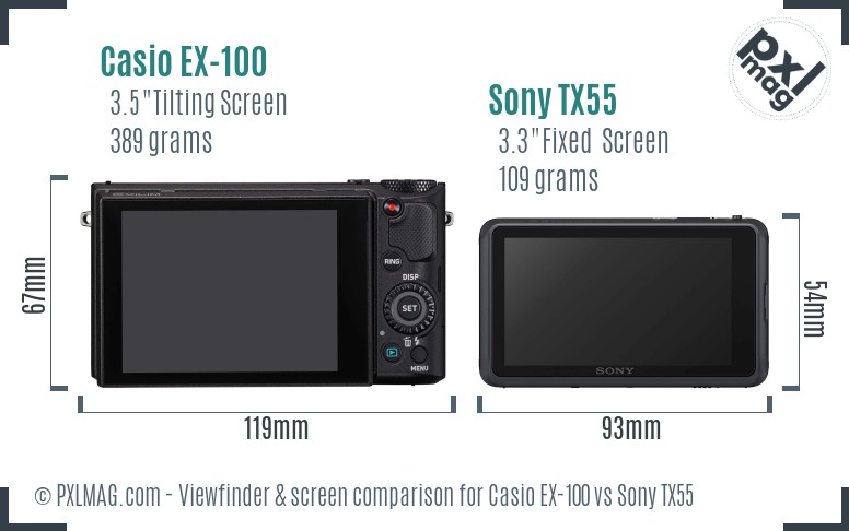 Casio EX-100 vs Sony TX55 Screen and Viewfinder comparison