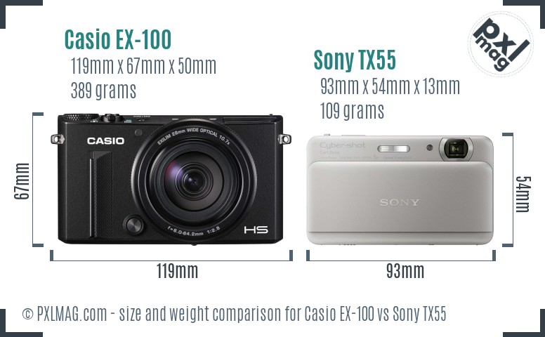 Casio EX-100 vs Sony TX55 size comparison