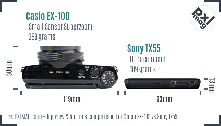 Casio EX-100 vs Sony TX55 top view buttons comparison
