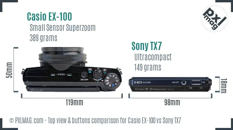 Casio EX-100 vs Sony TX7 top view buttons comparison Casio EX-100 vs Sony TX7 top view buttons comparison