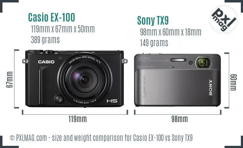 Casio EX-100 vs Sony TX9 size comparison Casio EX-100 vs Sony TX9 size comparison