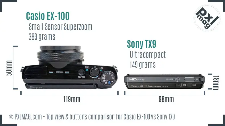 Casio EX-100 vs Sony TX9 top view buttons comparison Casio EX-100 vs Sony TX9 top view buttons comparison