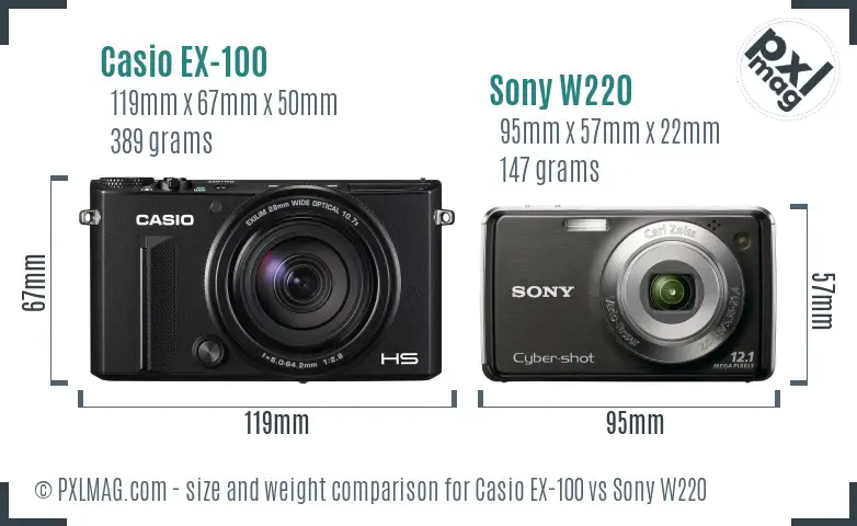 Casio EX-100 vs Sony W220 size comparison