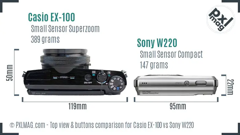 Casio EX-100 vs Sony W220 top view buttons comparison