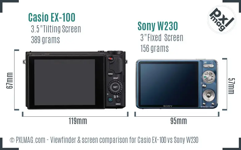 Casio EX-100 vs Sony W230 Screen and Viewfinder comparison