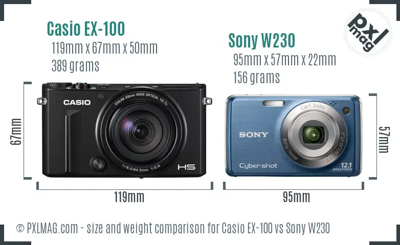 Casio EX-100 vs Sony W230 size comparison