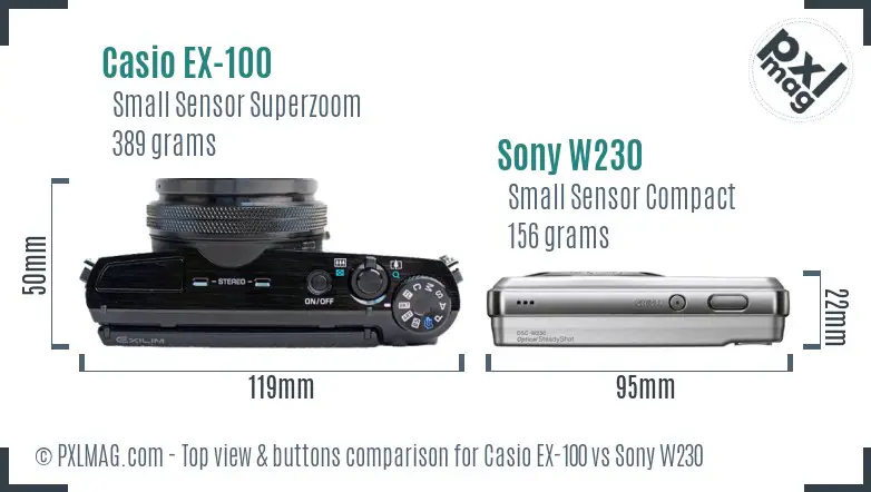 Casio EX-100 vs Sony W230 top view buttons comparison