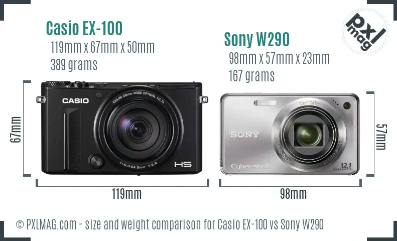 Casio EX-100 vs Sony W290 size comparison