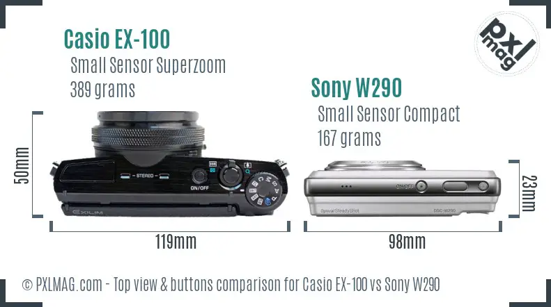 Casio EX-100 vs Sony W290 top view buttons comparison