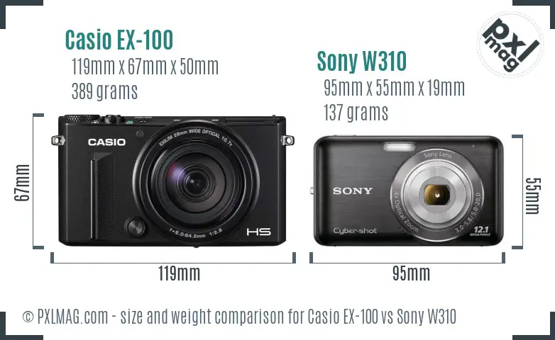 Casio EX-100 vs Sony W310 size comparison