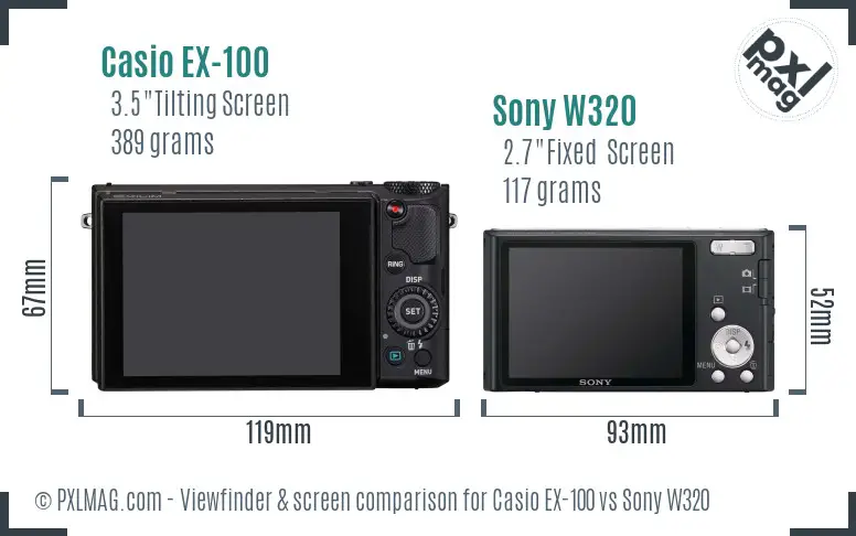 Casio EX-100 vs Sony W320 Screen and Viewfinder comparison