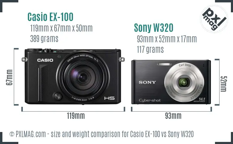 Casio EX-100 vs Sony W320 size comparison