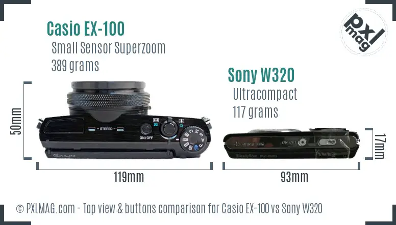 Casio EX-100 vs Sony W320 top view buttons comparison