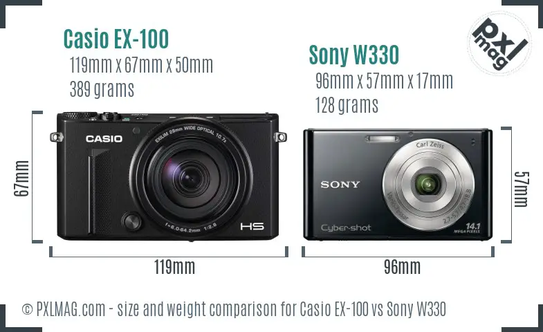 Casio EX-100 vs Sony W330 size comparison