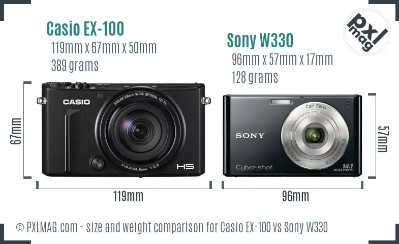 Casio EX-100 vs Sony W330 size comparison Casio EX-100 vs Sony W330 size comparison