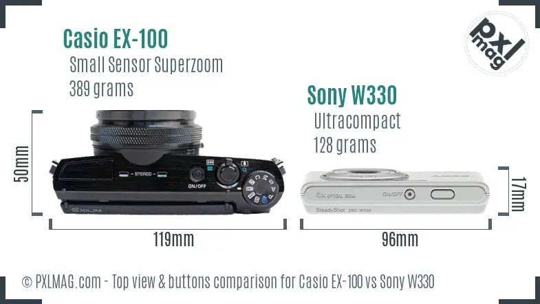 Casio EX-100 vs Sony W330 top view buttons comparison