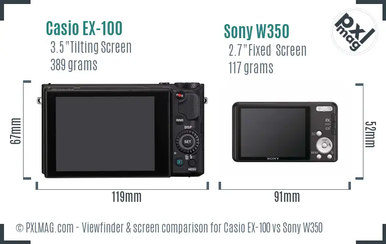 Casio EX-100 vs Sony W350 Screen and Viewfinder comparison