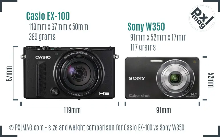 Casio EX-100 vs Sony W350 size comparison