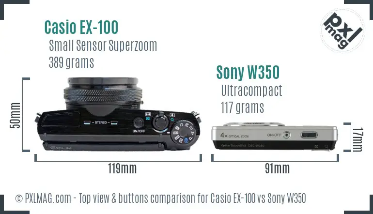 Casio EX-100 vs Sony W350 top view buttons comparison