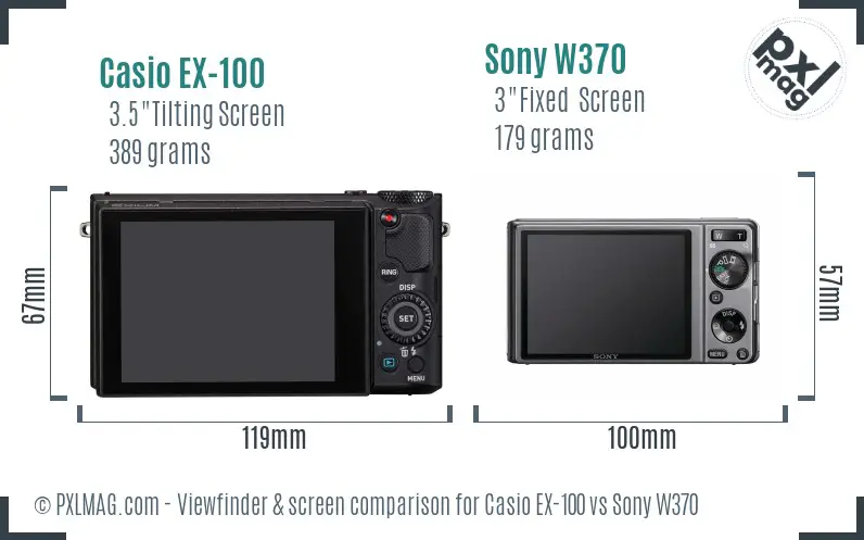 Casio EX-100 vs Sony W370 Screen and Viewfinder comparison