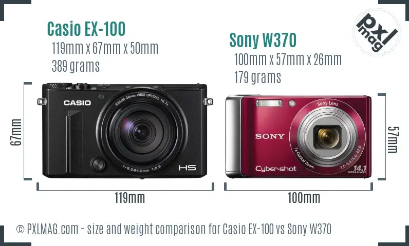 Casio EX-100 vs Sony W370 size comparison