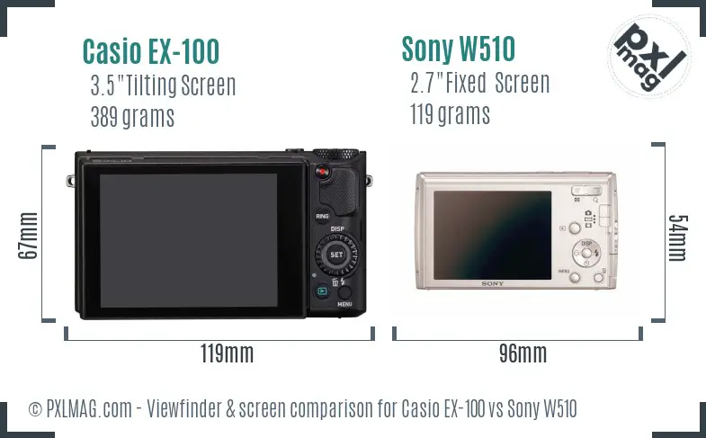 Casio EX-100 vs Sony W510 Screen and Viewfinder comparison