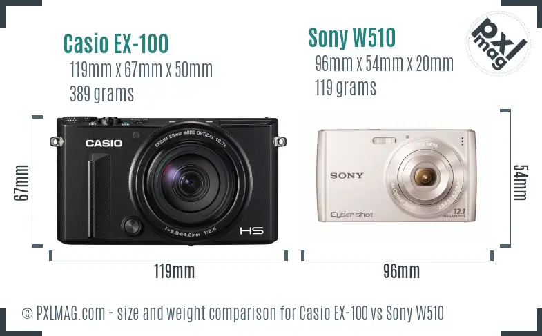 Casio EX-100 vs Sony W510 size comparison