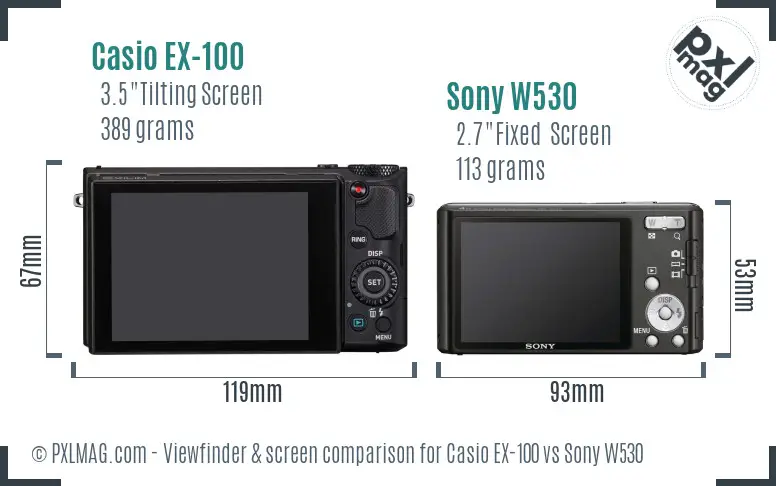 Casio EX-100 vs Sony W530 Screen and Viewfinder comparison