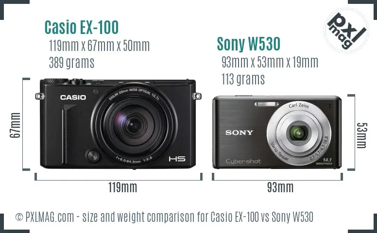 Casio EX-100 vs Sony W530 size comparison