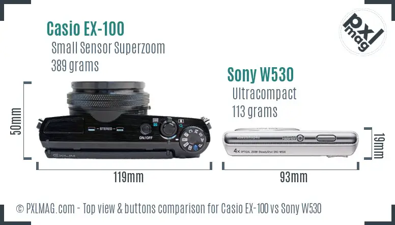 Casio EX-100 vs Sony W530 top view buttons comparison