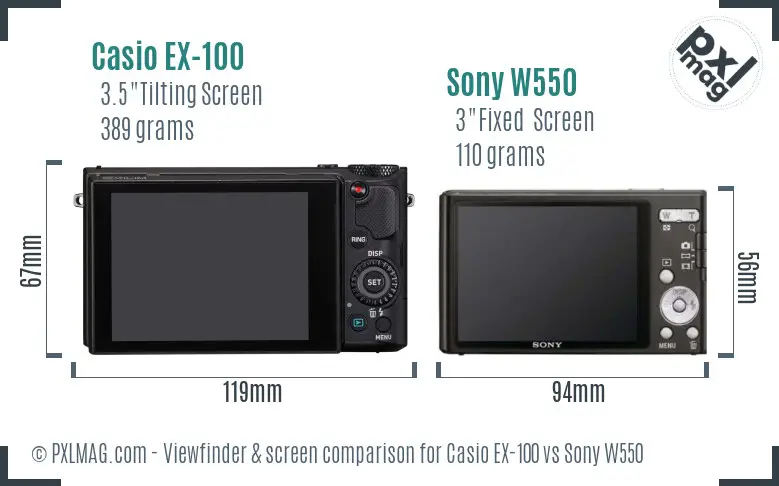 Casio EX-100 vs Sony W550 Screen and Viewfinder comparison Casio EX-100 vs Sony W550 Screen and Viewfinder comparison
