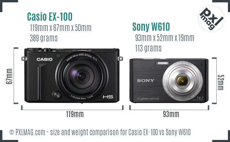 Casio EX-100 vs Sony W610 size comparison