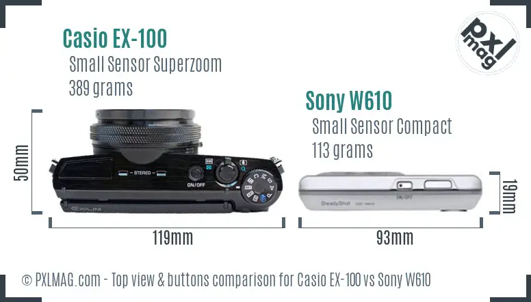 Casio EX-100 vs Sony W610 top view buttons comparison