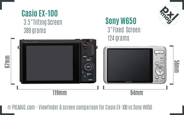 Casio EX-100 vs Sony W650 Screen and Viewfinder comparison Casio EX-100 vs Sony W650 Screen and Viewfinder comparison