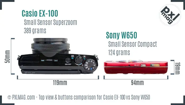 Casio EX-100 vs Sony W650 top view buttons comparison Casio EX-100 vs Sony W650 top view buttons comparison