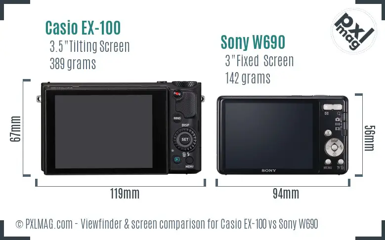 Casio EX-100 vs Sony W690 Screen and Viewfinder comparison